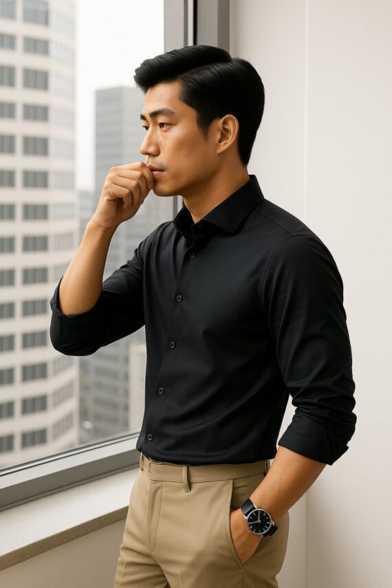 Men Regular Fit Solid Spread Collar Formal Shirt