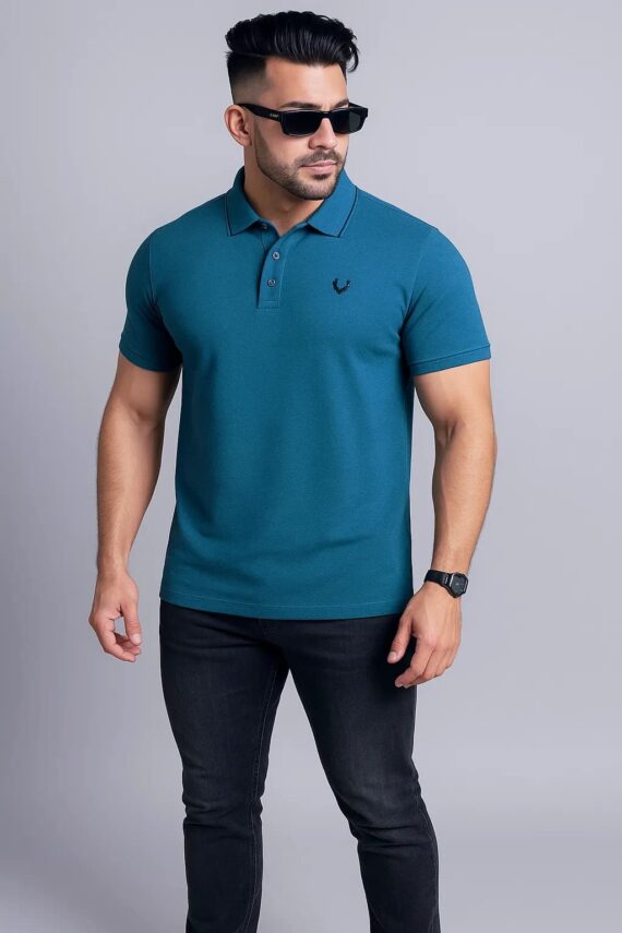 Men Solid Polo Neck Cotton Blend  T-Shirt